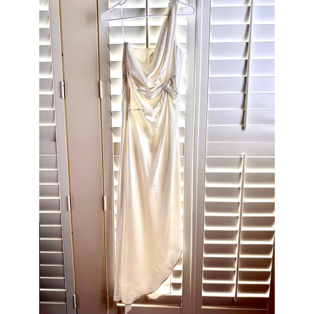 Abercrombie & Fitch One Shoulder Satin Maxi Dress Cream Small Tall ST New